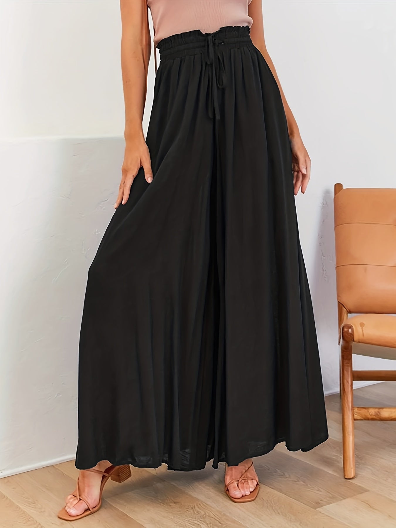 Wide Leg Palazzo Pants Smocked Waist Casual Summer Spring