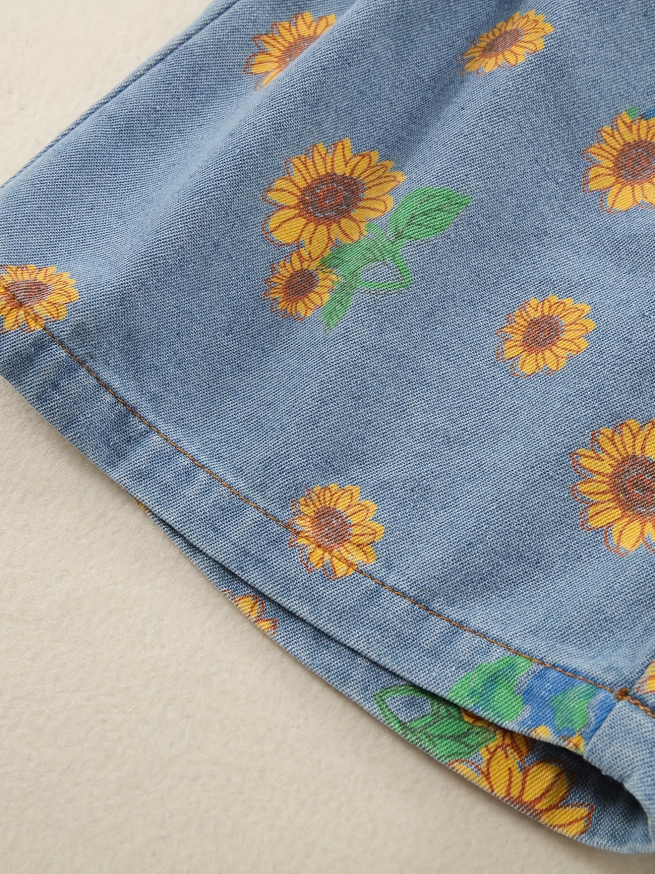 Girls Sunflower Graphic Casual Denim Shorts Kids Summer Clothes