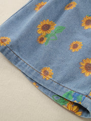Girls Sunflower Graphic Casual Denim Shorts Kids Summer Clothes