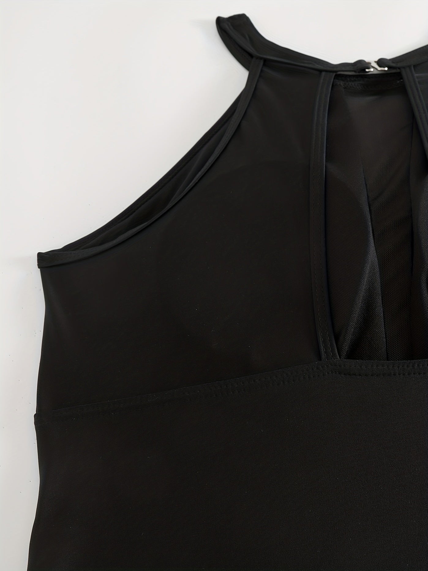 Contrast Mesh Halter Cut Out One Piece Swimsuit