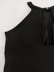 Contrast Mesh Halter Cut Out One Piece Swimsuit