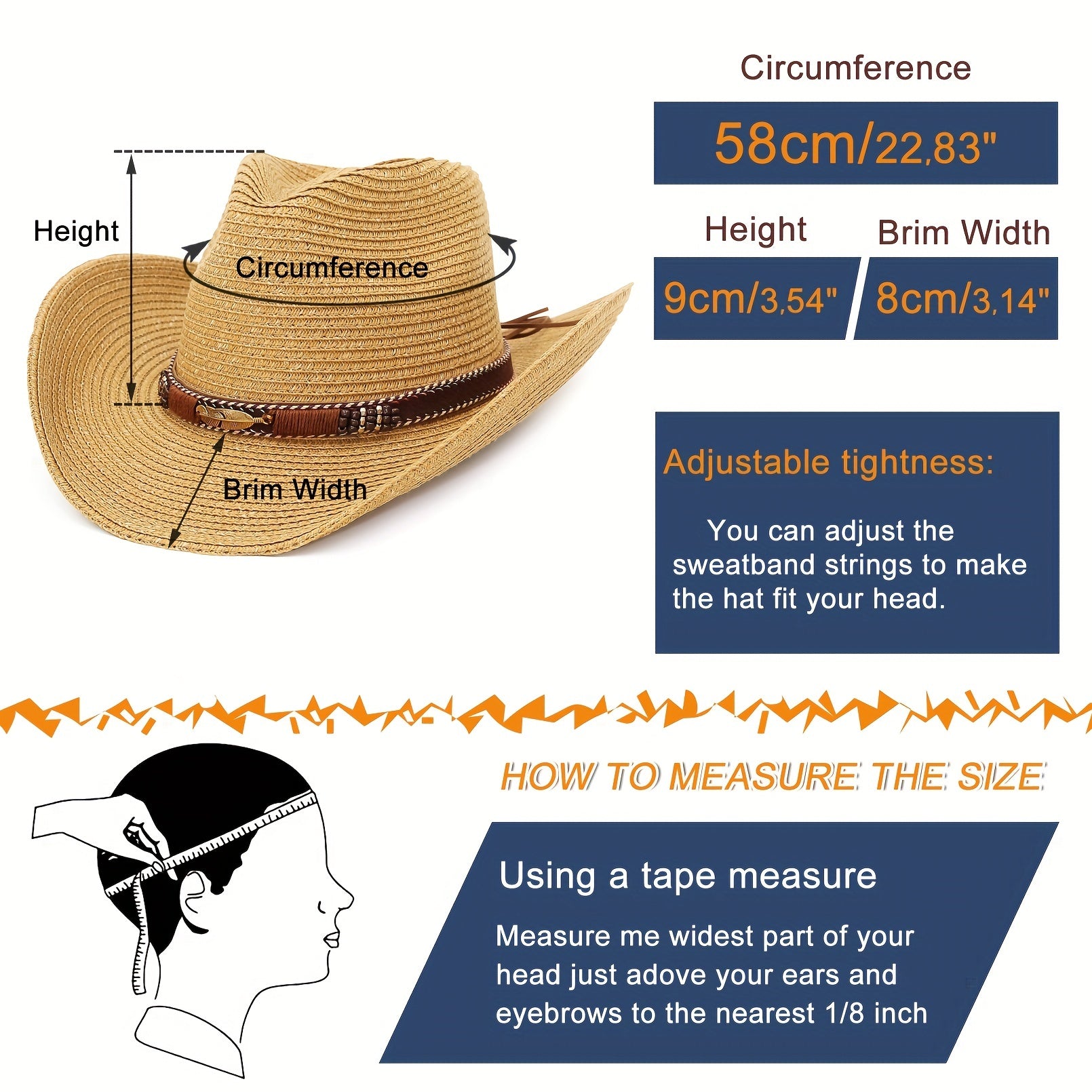 Khaki Sunshade Cowboy Hat for Outdoor Beach Travel