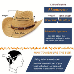 Khaki Sunshade Cowboy Hat for Outdoor Beach Travel