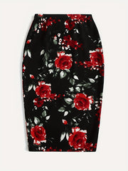Floral Print High Waist Midi Slim Skirt for Women