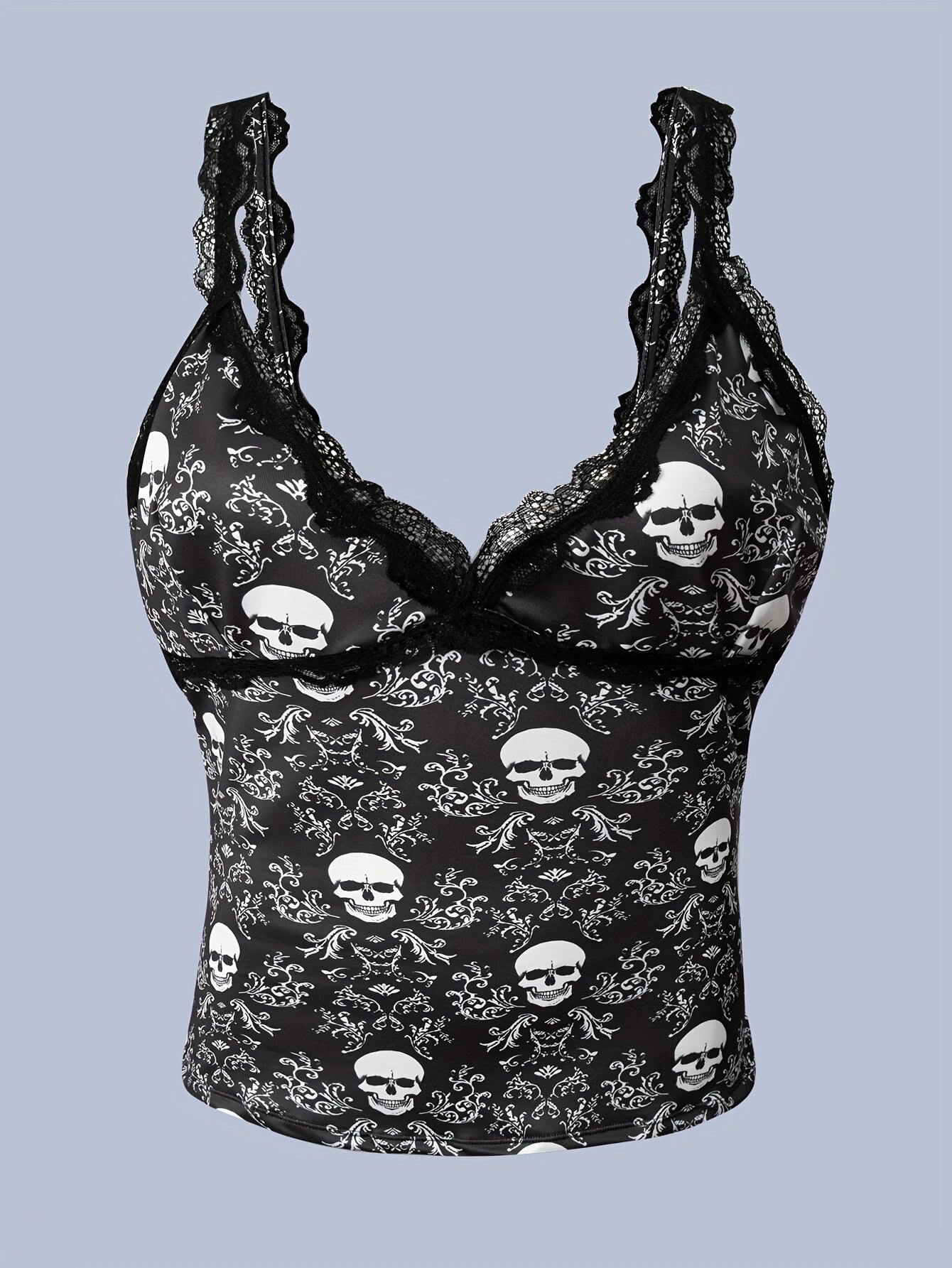 Skull Pattern Cami Top Lace V Neck Sleeveless Women's Lingerie