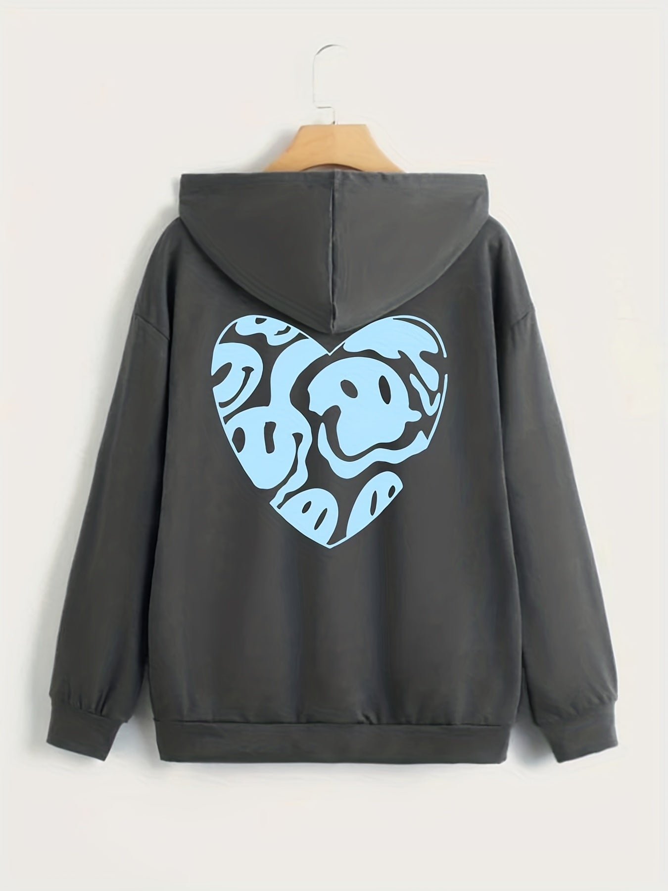 Heart Print Zip Up Hoodie Casual Long Sleeve Drawstring Hoodies Sweatshirt