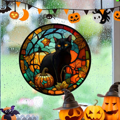Halloween Colorful Horror Castle Cat PVC Window Glass Stickers