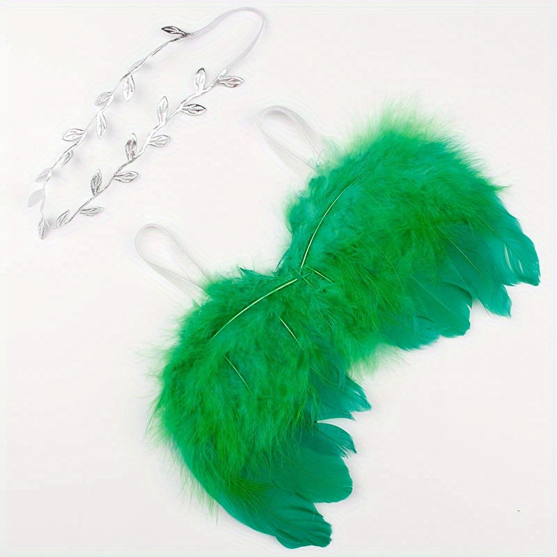 2pcs Angel Feather & Leaf Headband Set for Newborn Photography