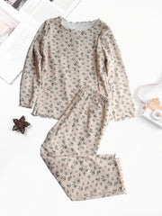 2pcs Floral Pajama Set Long Sleeve Top & Pants Cozy PJ Girl's Loungewear