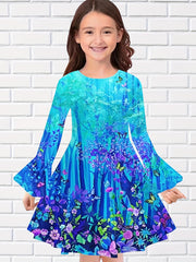 Rainbow Flare Sleeve Dress Girls Comfy Kids Clothes