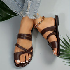 Women's Cross Straps Flat Sandals Slip On Open Toe Non Slip Slides Shoes