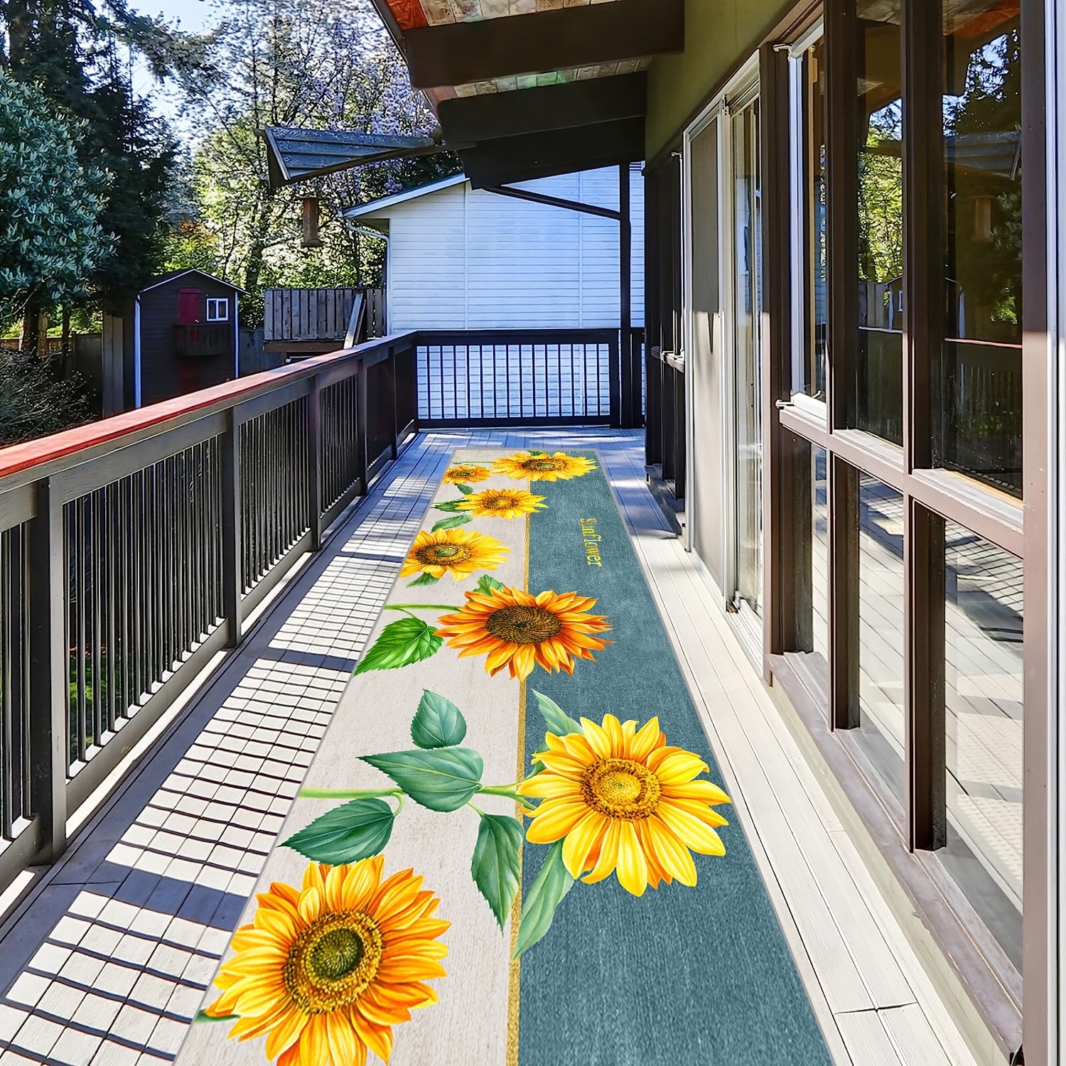 Sunflower Pattern Area Rug Non-Slip Long Carpet for Home Decor