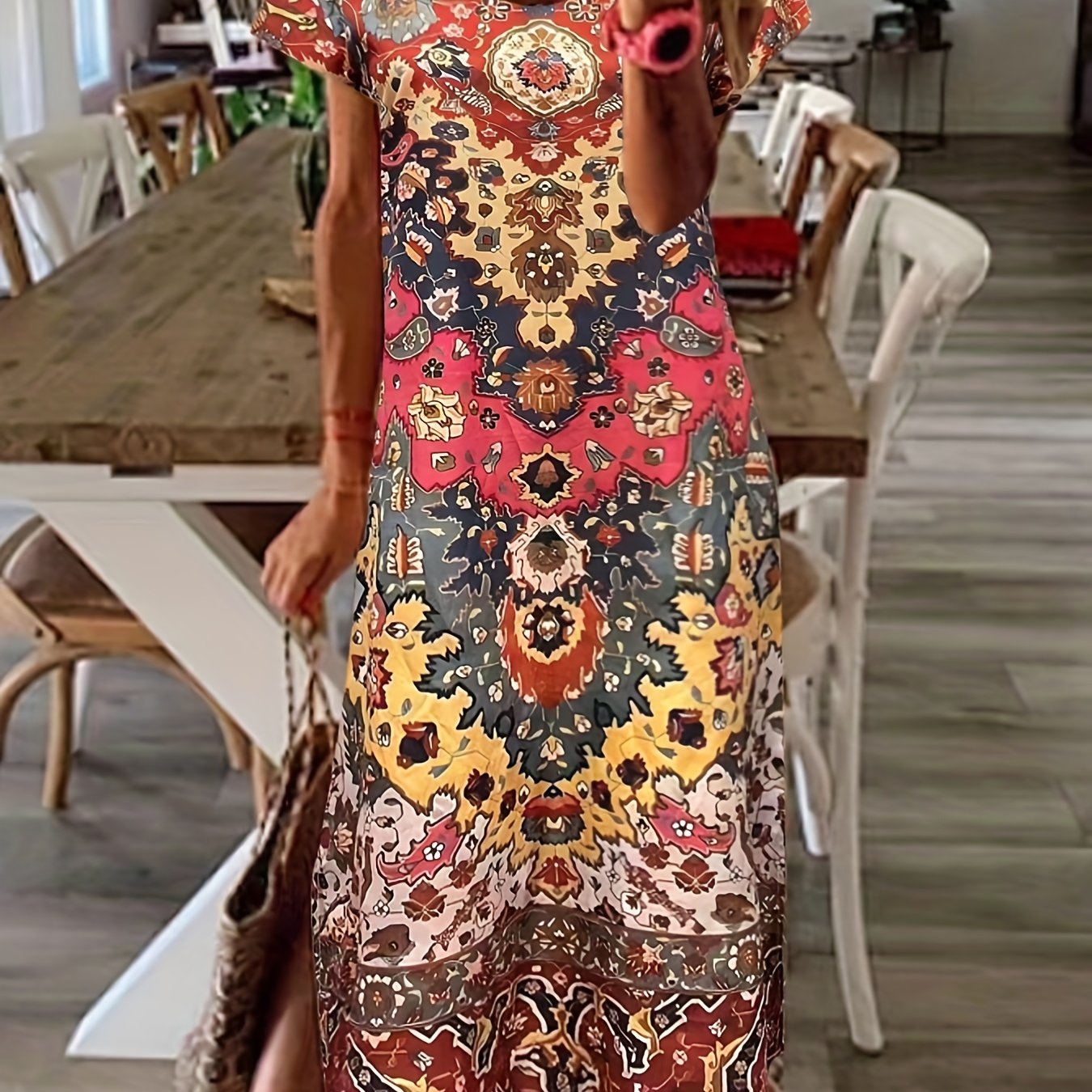 Vintage Short Sleeve Maxi Dress For Spring & Summer Women's Clothing