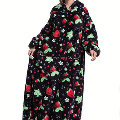 Strawberry Fuzzy Robe Long Sleeve Hooded Lounge