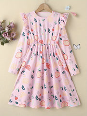 Girls Butterfly Print Ruffle Princess Dress Long Sleeve Holiday Party Outfit