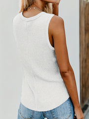 Waffle Knitted Tank Top Sleeveless Crew Neck Tank Top Women's Clothing