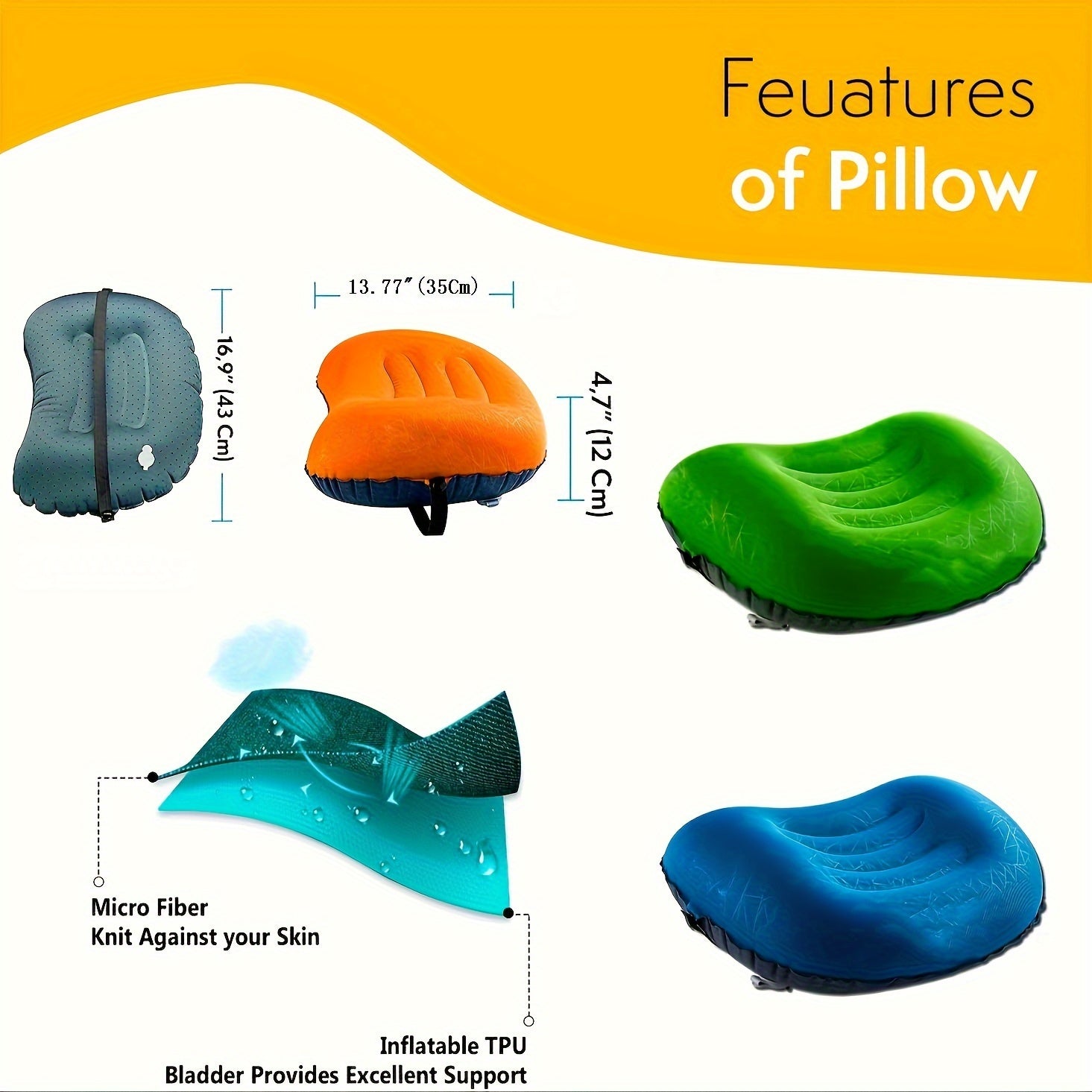 Outdoor Inflatable Pillow Camping Cushion Waist Cushion