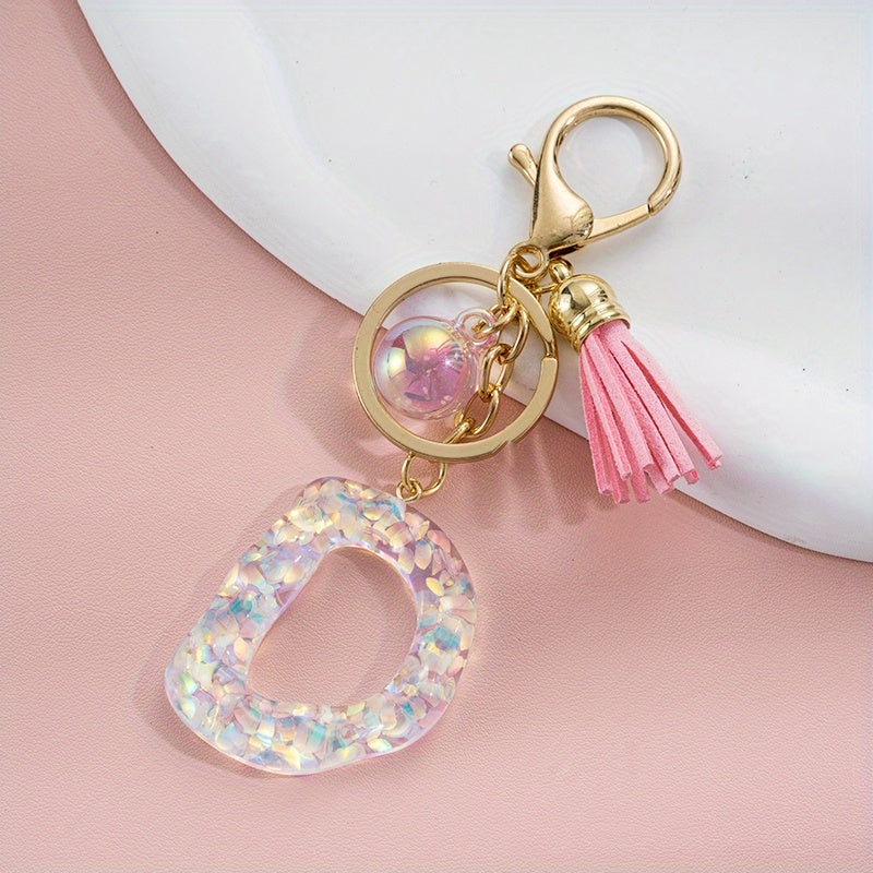 Love Heart Sequin Alphabet Keychain Resin Pendant For Girls