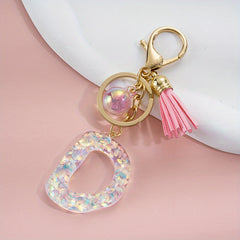 Love Heart Sequin Alphabet Keychain Resin Pendant For Girls