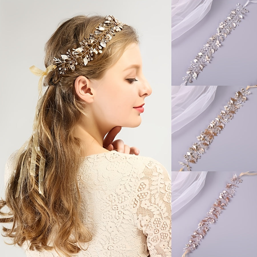 Pearl Rhinestone Leaf Head Piece Wedding Bridal Hair Accessory