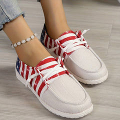 Star & Flag Pattern Canvas Lace Up Sneakers
