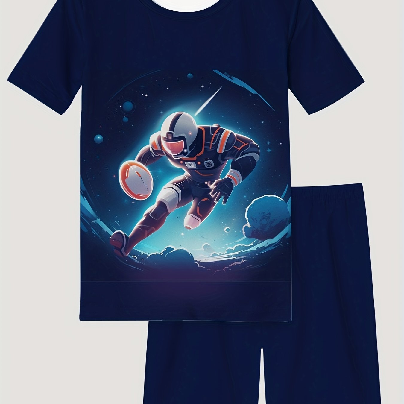 Kid's Cartoon Astronaut Rugby Print 2pcs Pajamas T shirt & Shorts Set