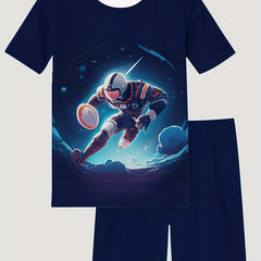 Kid's Cartoon Astronaut Rugby Print 2pcs Pajamas T shirt & Shorts Set