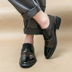 Men's Cap Toe Oxford Shoes Lace up Front Block Dress Shoes Tie Optional