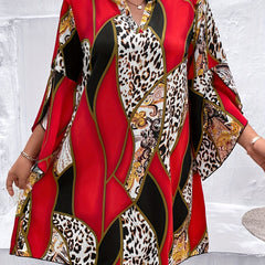 Colorblock Leopard Print Layered Sleeve Dress