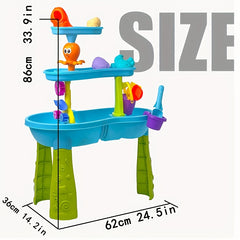 3 Tier Water & Sand Play Table with Slide Ramps & Shelves