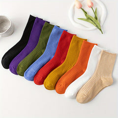 9 Pairs Women's Mid Tube Socks Breathable Solid Stockings Hosiery