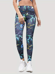 Flower & Leaf Print Leggings Butt Lifting Yoga Pants