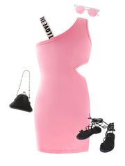 Girls' One Shoulder Cut out Waistline Bodycon Dress For Party
