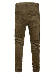 Tie Dye Slim Fit Big Flap Pocket Jeans Men's Casual Slightly Stretch Denim Pants