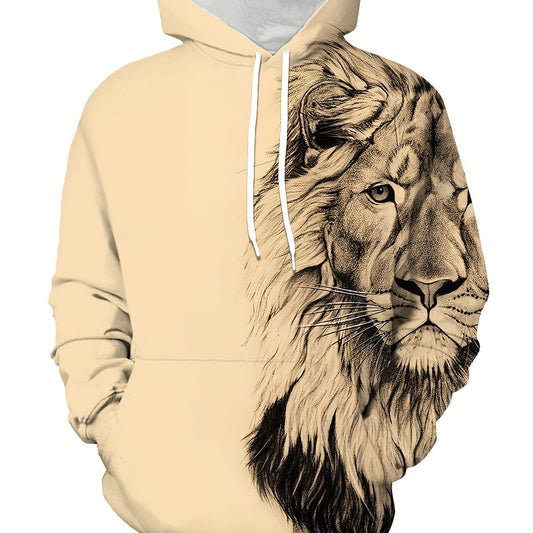 Lion 3D Print Hoodie For Men Loose Hooded Pullover