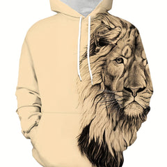 Lion 3D Print Hoodie For Men Loose Hooded Pullover