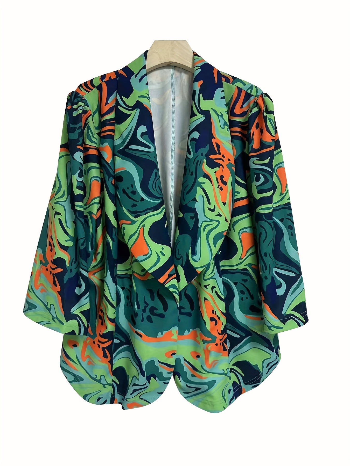 Camo 3/4 Sleeve Open Front Slim Fit Blazer
