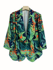 Camo 3/4 Sleeve Open Front Slim Fit Blazer