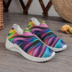 Women's Colorblock Woven Sneakers Lightweight Slip On Sock Shoes
