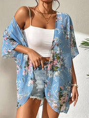 Floral Print Chiffon Kimono Sheer Cover Up Cardigan