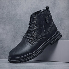 Men's Croc Print Casual Lace-up Boots w/ Buckle Decor