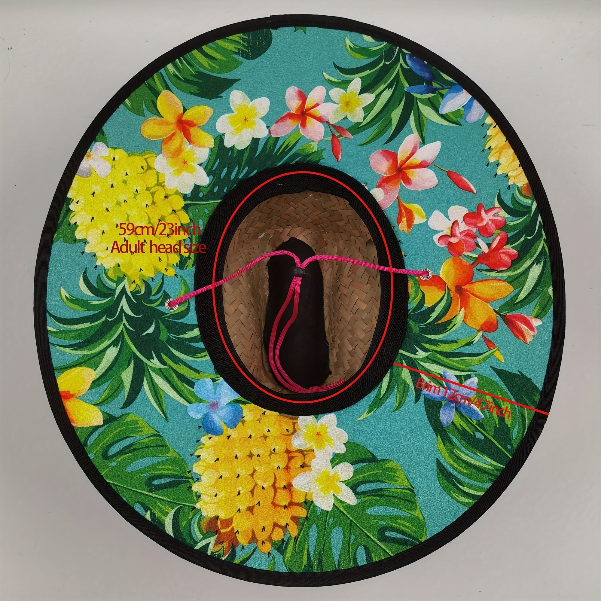 Tropical Flower Print Straw Hat with Windproof String