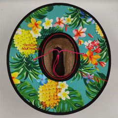 Tropical Flower Print Straw Hat with Windproof String