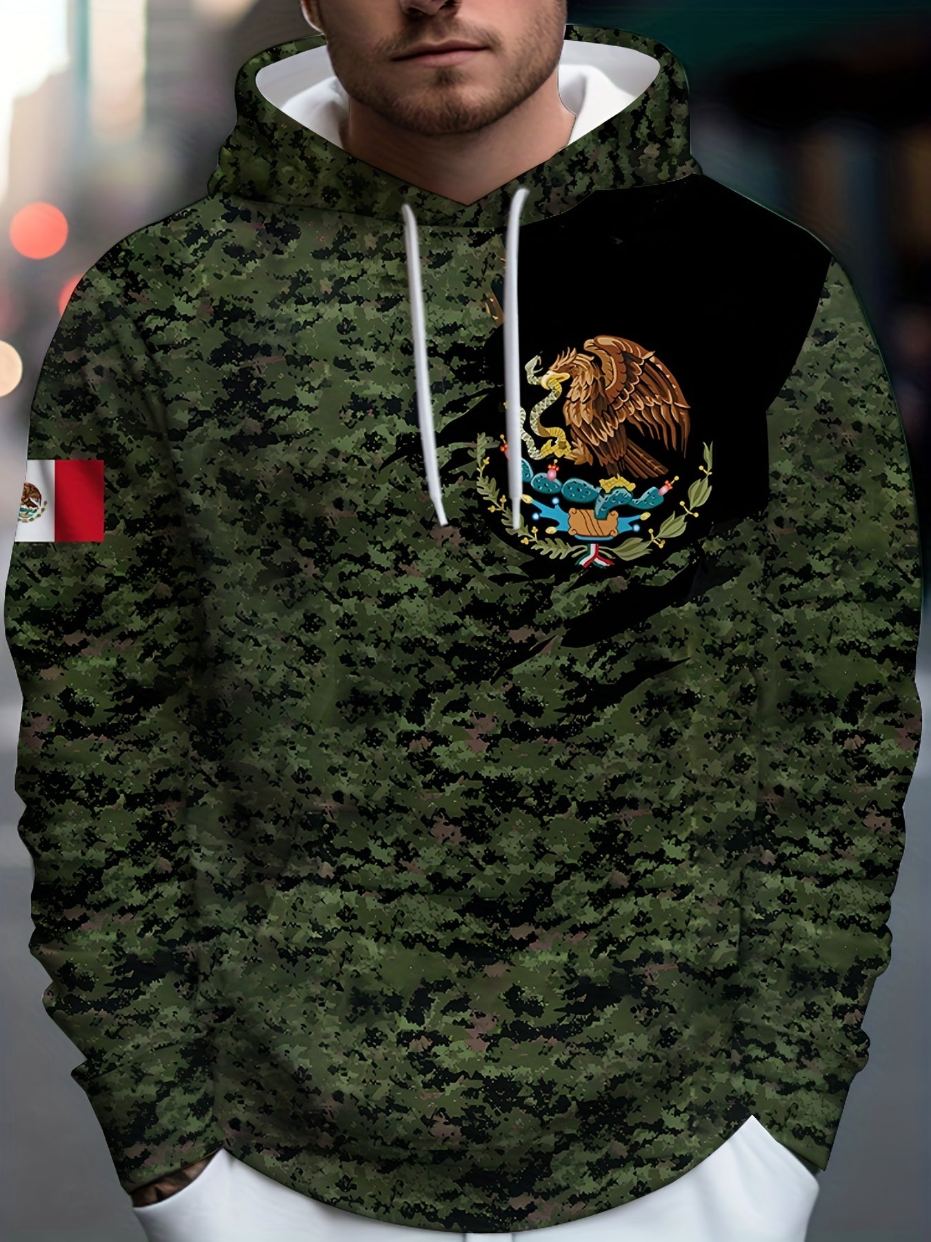 Mexico Eagle Print Camo Hoodie Mens Graphic Hooded Pullover