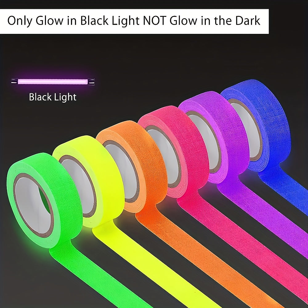 6pcs Fluorescent Cloth Tape Adhesive Neon Glow In The Dark Tape Matte 6 Colors