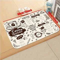 Absorbent Non Slip Coffee Pattern Kitchen Rugs Vintage Stain Resistant