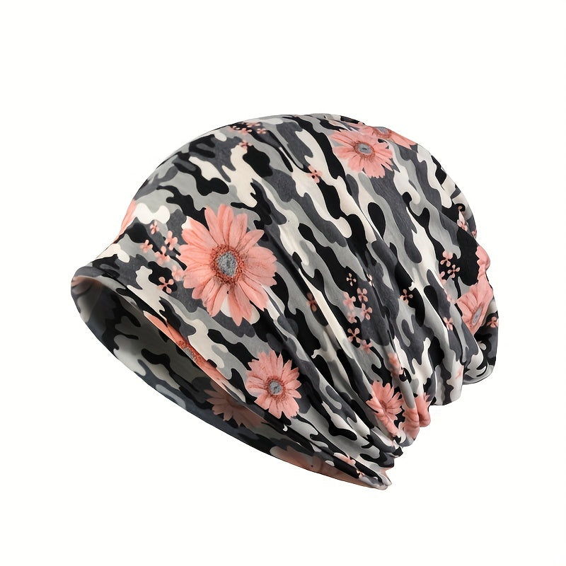 Flower Print Camouflage Slouchy Beanie Chemo Cap Lightweight Skullies