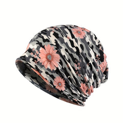 Flower Print Camouflage Slouchy Beanie Chemo Cap Lightweight Skullies