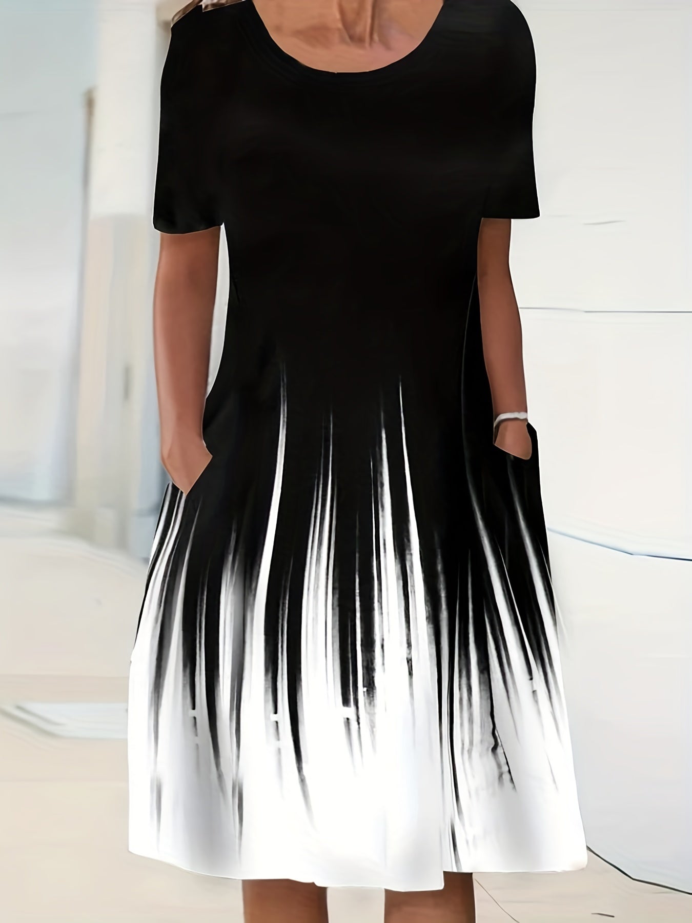 Ombre Stripe Print Maxi Dress with Pockets