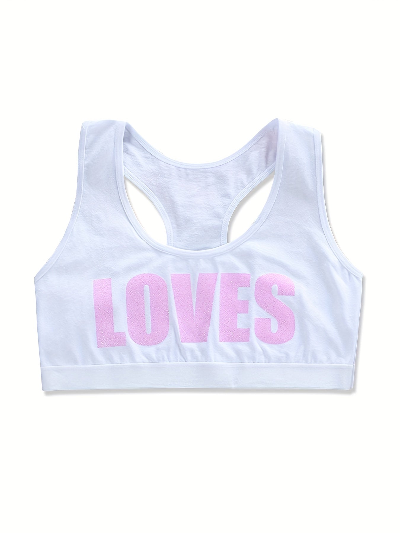 Girls Sports Bra LOVES Print No Steel Ring Breathable Soft Racerback Bra